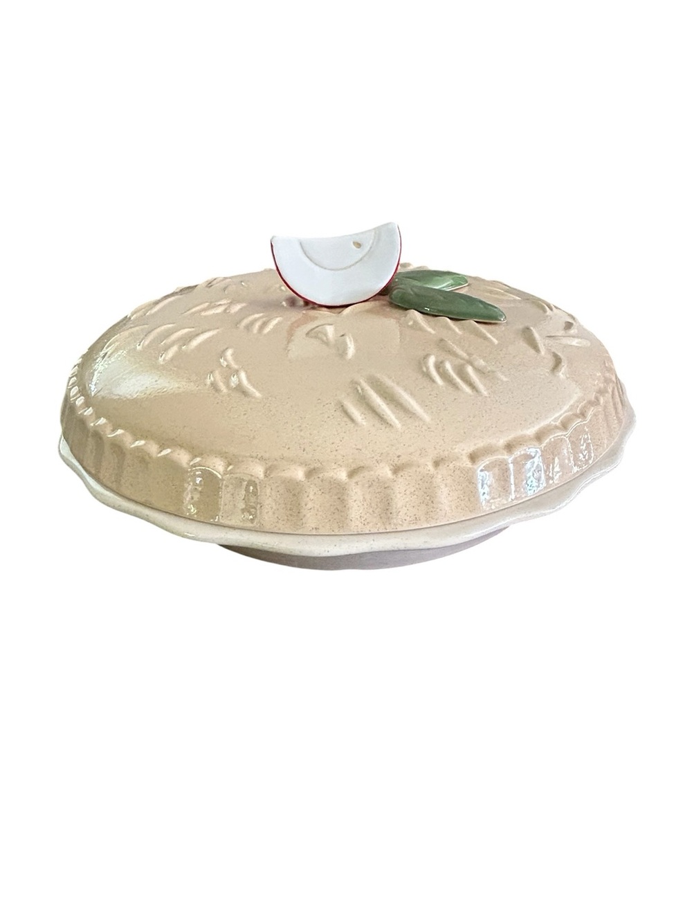 Vintage Ceramic Covered Apple Pie Plate Dish Keeper with Lid Apple Slice Top